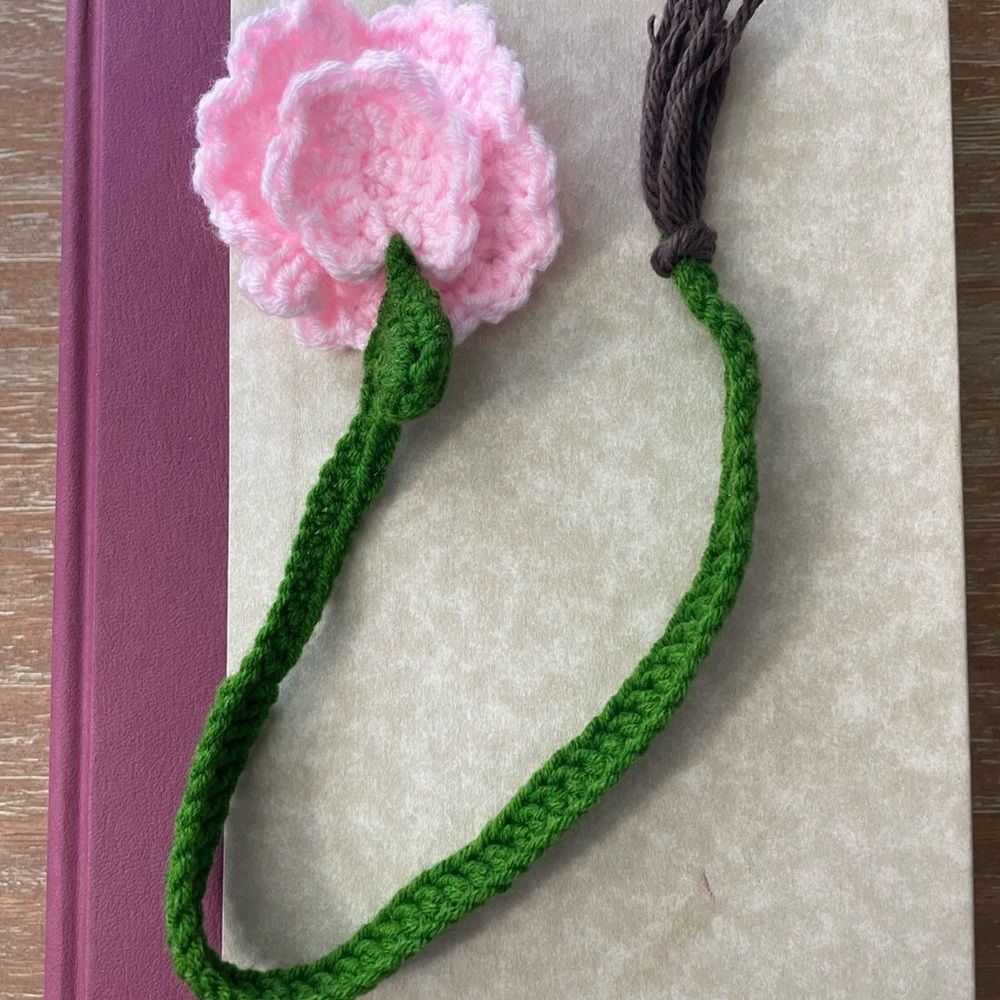 Handmade Pink Crochet amigurumi Flower Bookmark